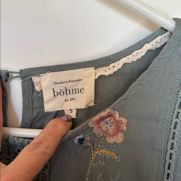 Bohme Embroidered Maxi Dress 100% Cotton Sage Green Flowers Floral Size Small - Picture 3 of 9